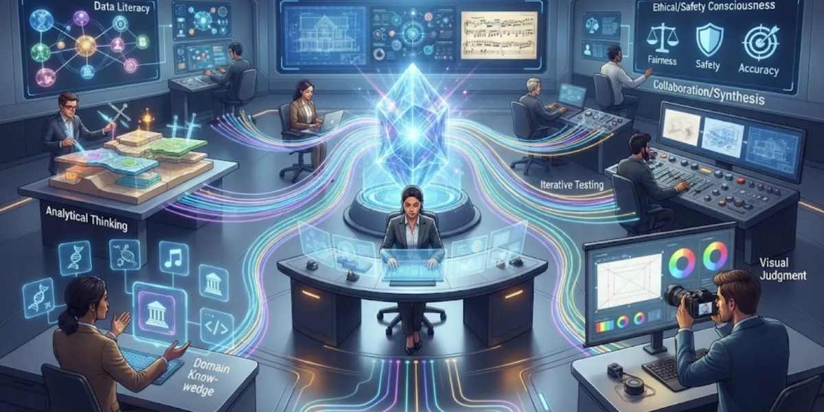 Person reviewing and evaluating AI-generated responses on a laptop